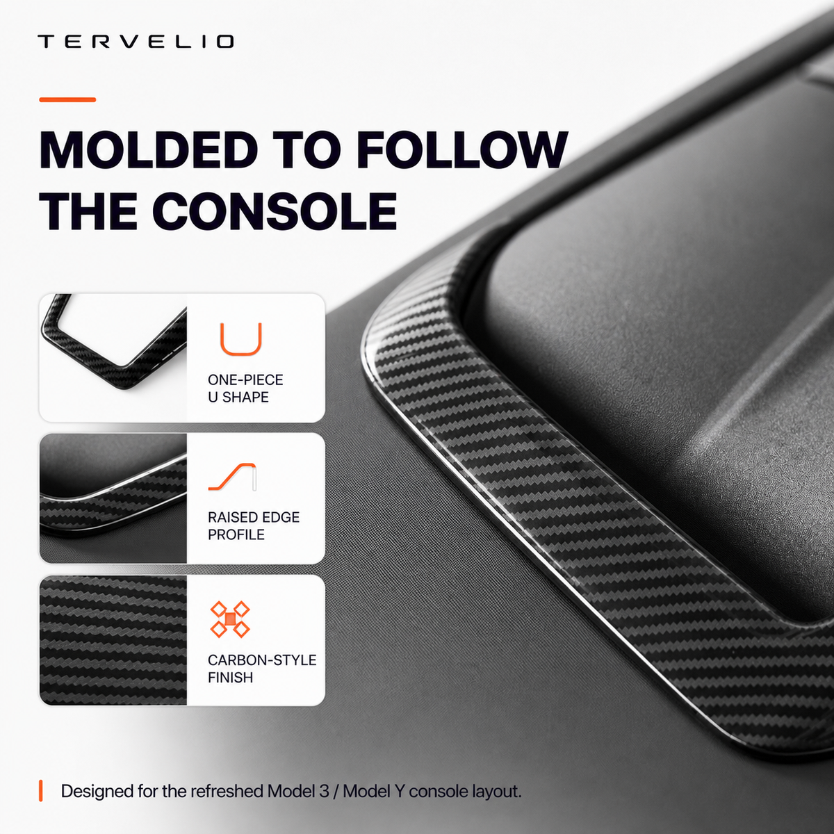 Wireless Charging U-Shape Trim for Refreshed Tesla Model 3/Y — Helps protect against scuffs