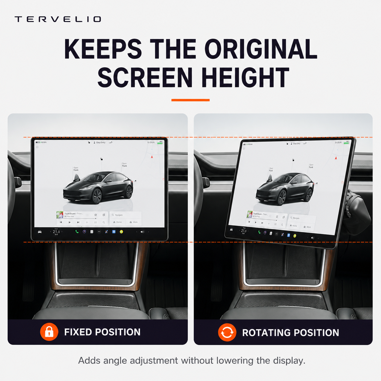 Rotating Center Display Mount for Tesla Model 3/Y and Cybertruck — Driver-oriented viewing angle