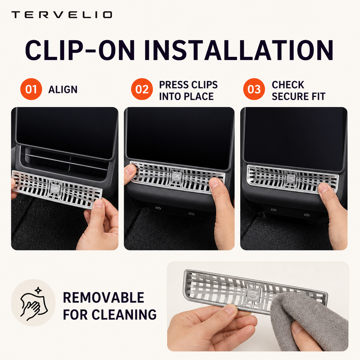 Rear Air Vent Protector for Refreshed Tesla Model 3/Y installation reference