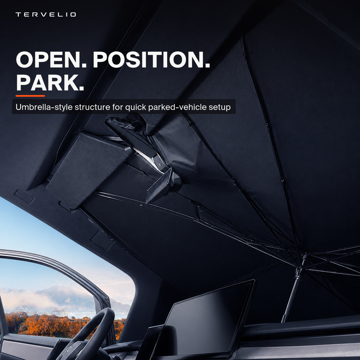 Windshield Sunshade for Tesla Cybertruck — Foldable for storage