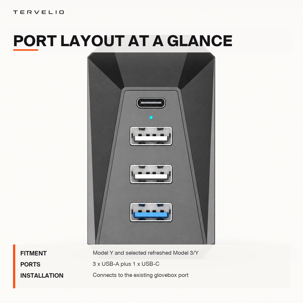 Glovebox USB Expansion Hub for Refreshed Tesla Model 3/Y