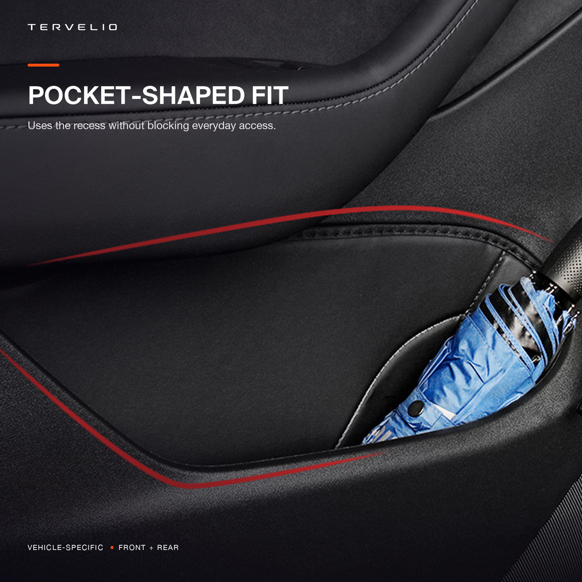 Door-pocket liner fitted inside a Tesla door pocket