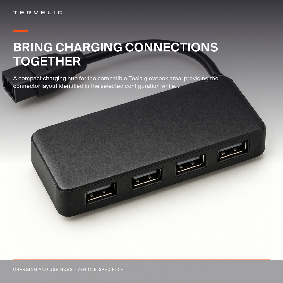Four-Port Glovebox USB Hub for Tesla Model 3 / Model Y installed in the compatible Tesla glovebox area