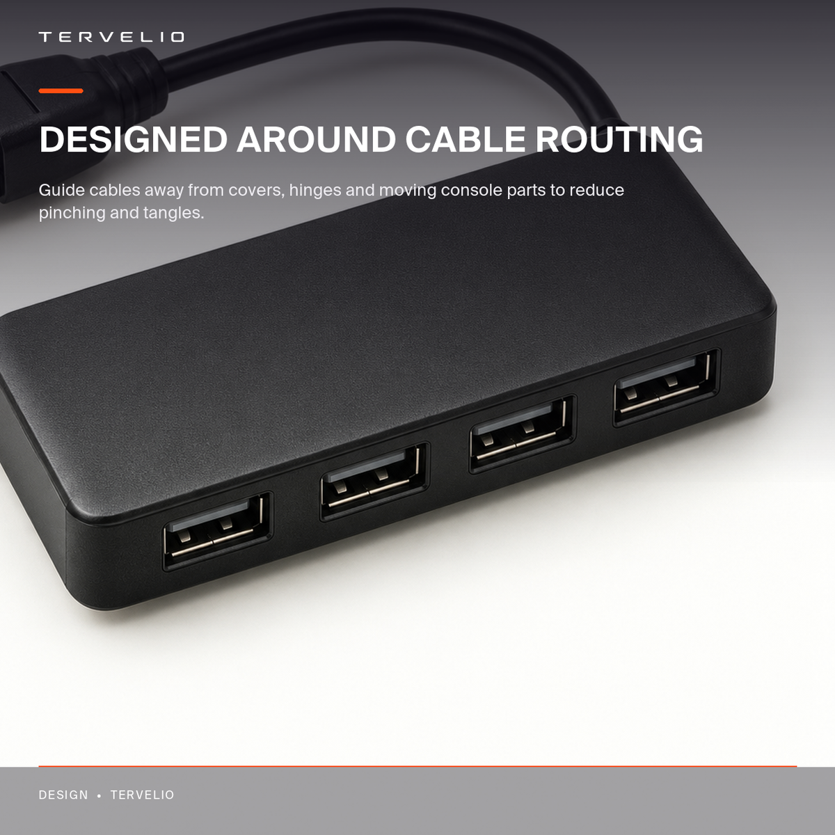 Four-Port Glovebox USB Hub for Tesla Model 3 / Model Y showing the available charging connections