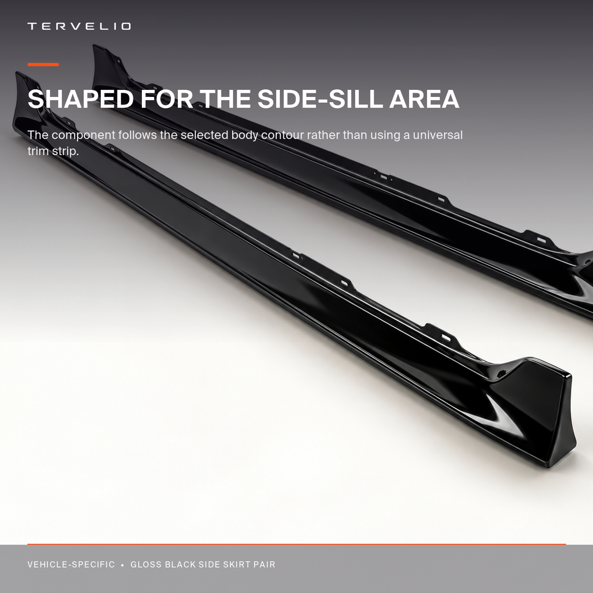 Gloss Black Side Skirt Pair contour, joint and surface-finish detail