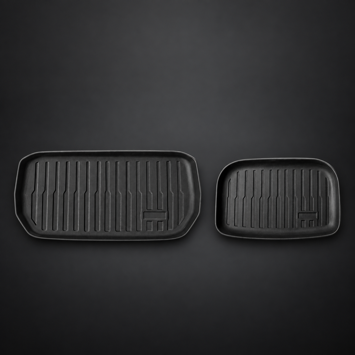 TWO SEPARATE TRAY MATS. Distinct shapes for different storage areas. Product photo without text.