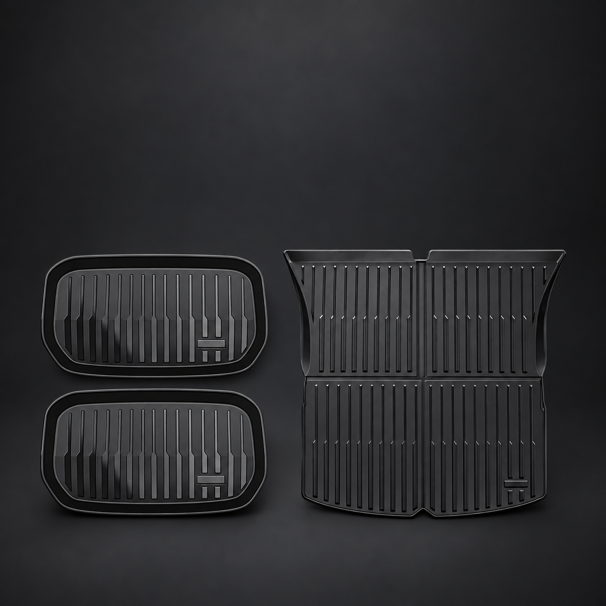 THREE STORAGE-AREA MATS. A main cargo mat with two separate tray mats. Product photo without text.