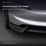 Angular corner and inner wing of the matte-black Highland front splitter