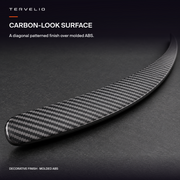 Diagonal carbon-look decorative pattern and curved ABS spoiler edge