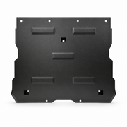 Black formed-steel front motor guard for Tesla Model 3 on a clean white background