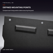 Round mounting holes along the upper edge of the steel motor guard