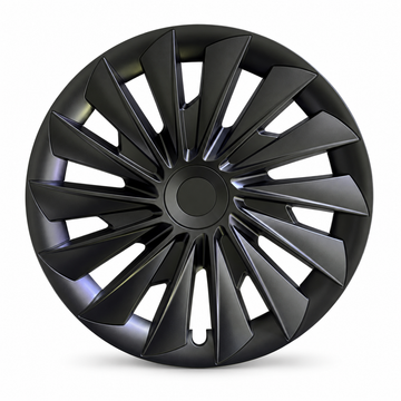 TERVELIO matte-black multi-spoke 18-inch wheel cover isolated on white, shown as one representative cover from the four-piece set.