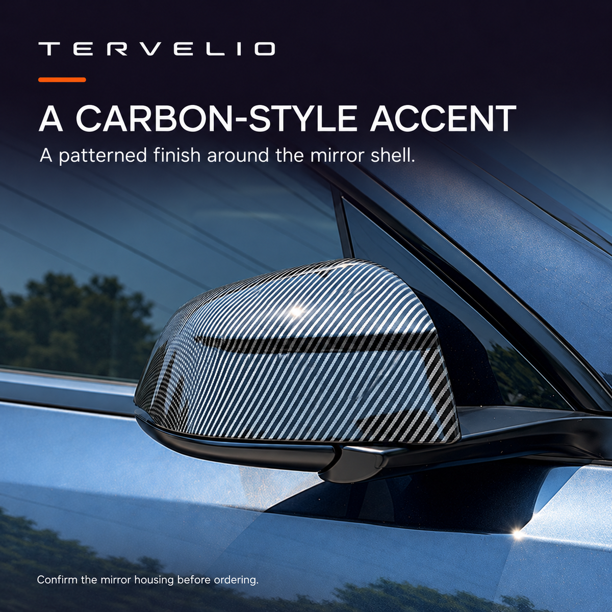 Carbon-Style Side Mirror Cover Set for Tesla Model 3 / Model Y: keep mirror movement clear.
