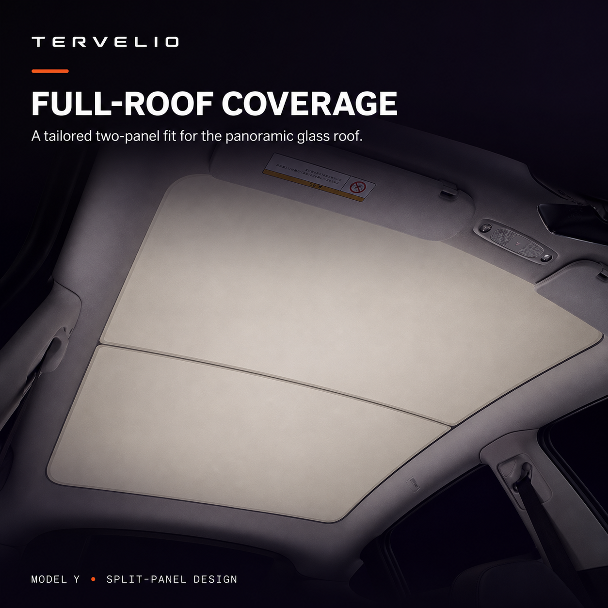 Split Panoramic Glass Roof Sunshade for Tesla Model Y — Vehicle-contour fit