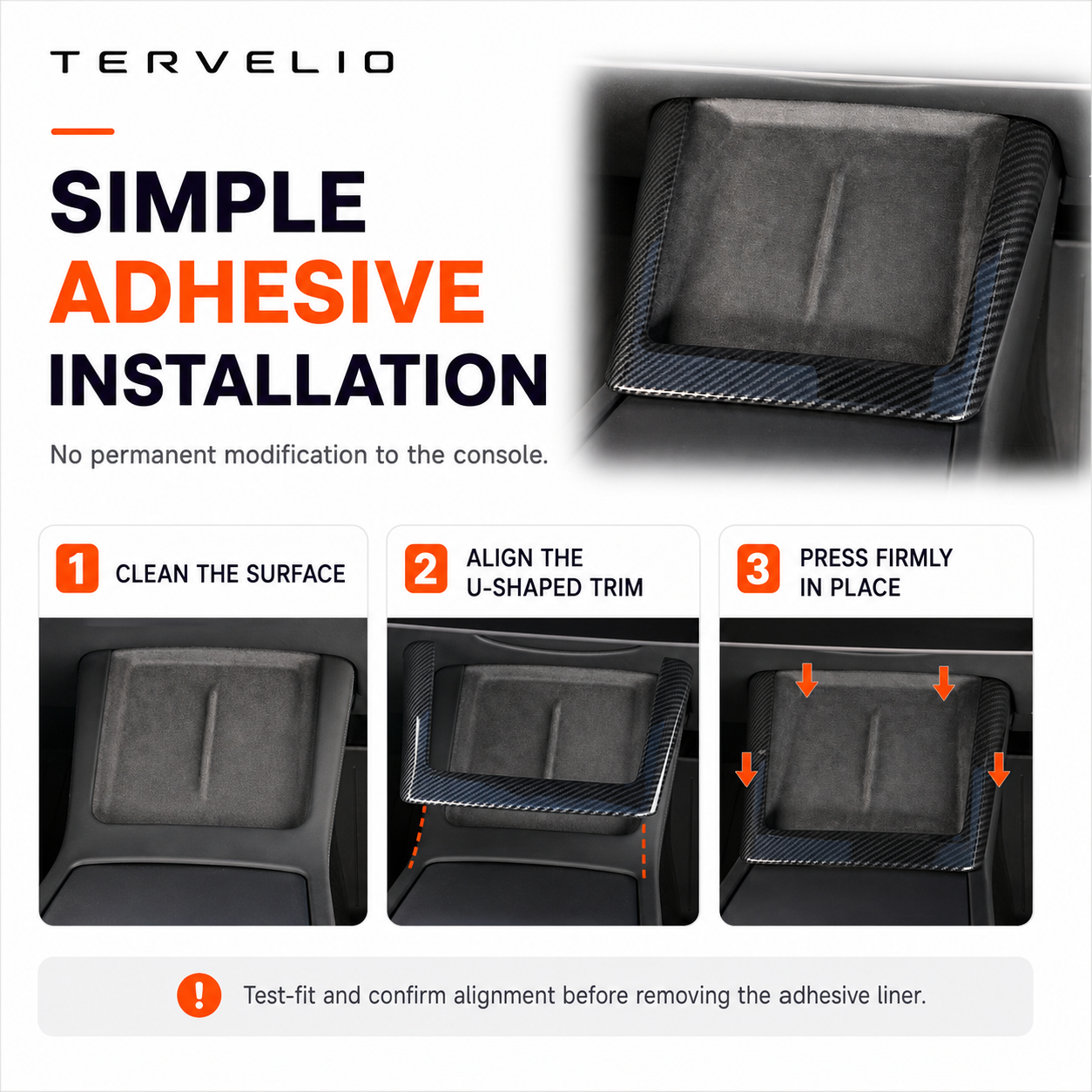 Wireless Charging U-Shape Trim for Refreshed Tesla Model 3/Y installation reference