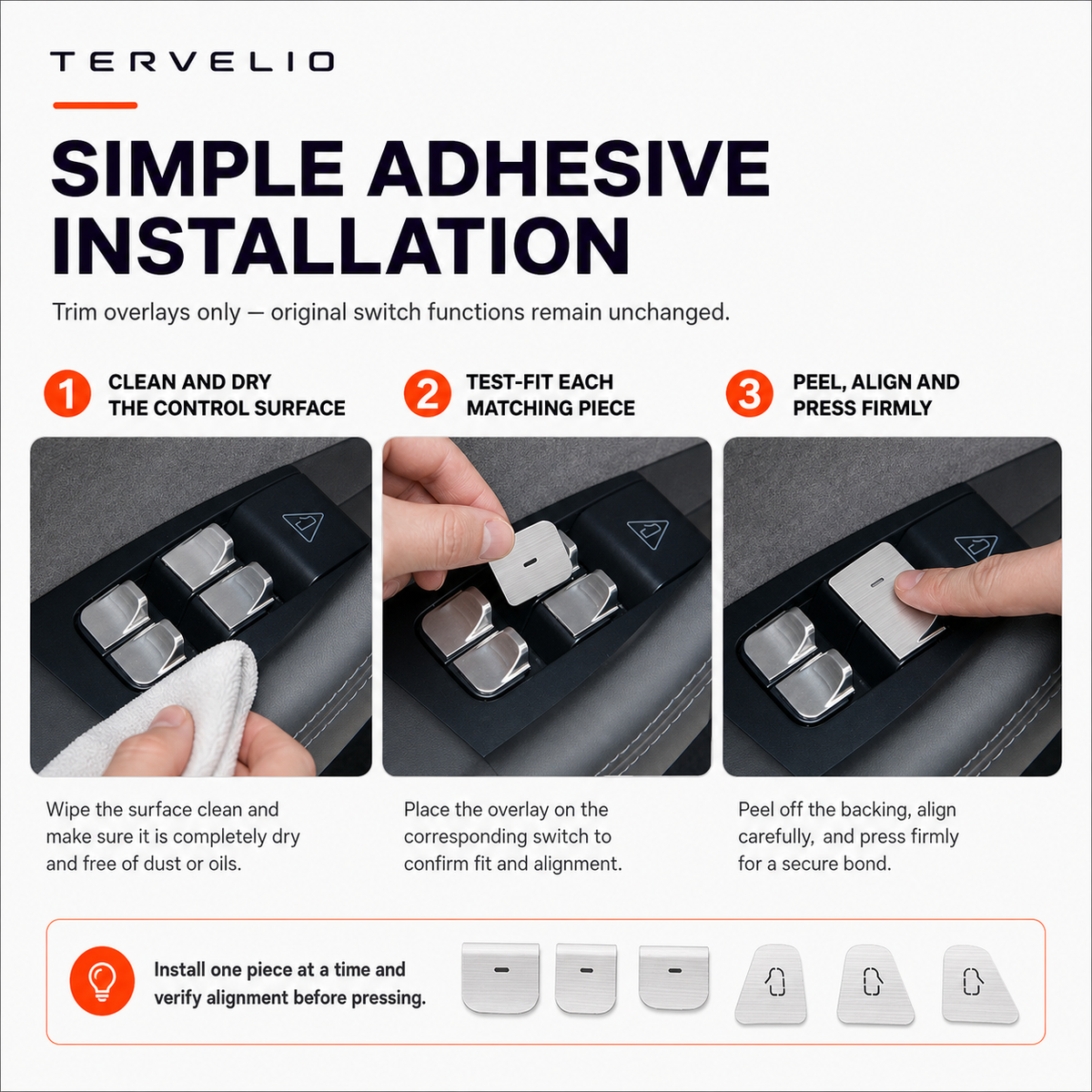 Door Window Switch Trim Set for Refreshed Tesla Model 3/Y installation reference