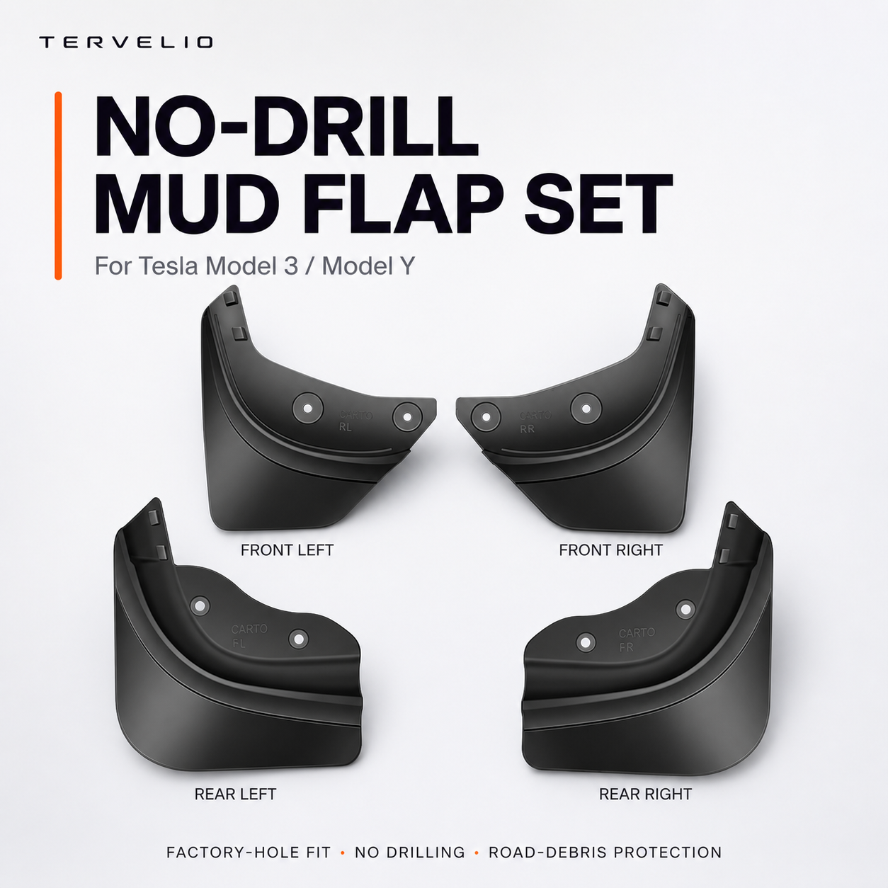 No-Drill Mud Flap Set for Tesla Model 3/Y — product image 1