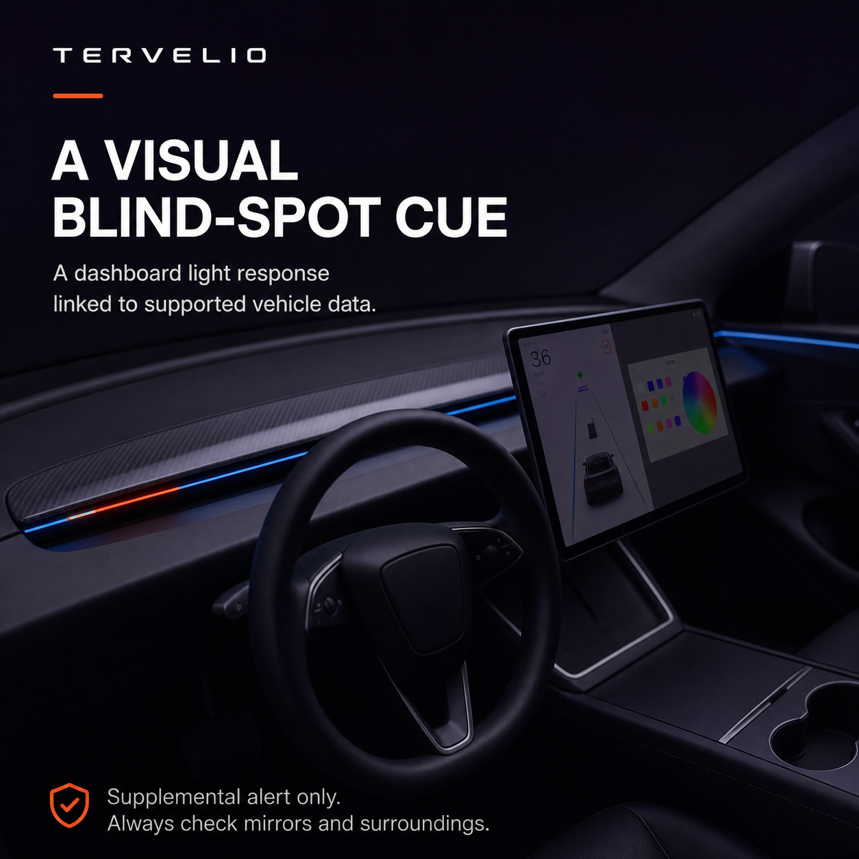 BSD Blind Spot Monitoring Ambient Light Kit for Tesla Model 3/Y — Turn and door-status lighting