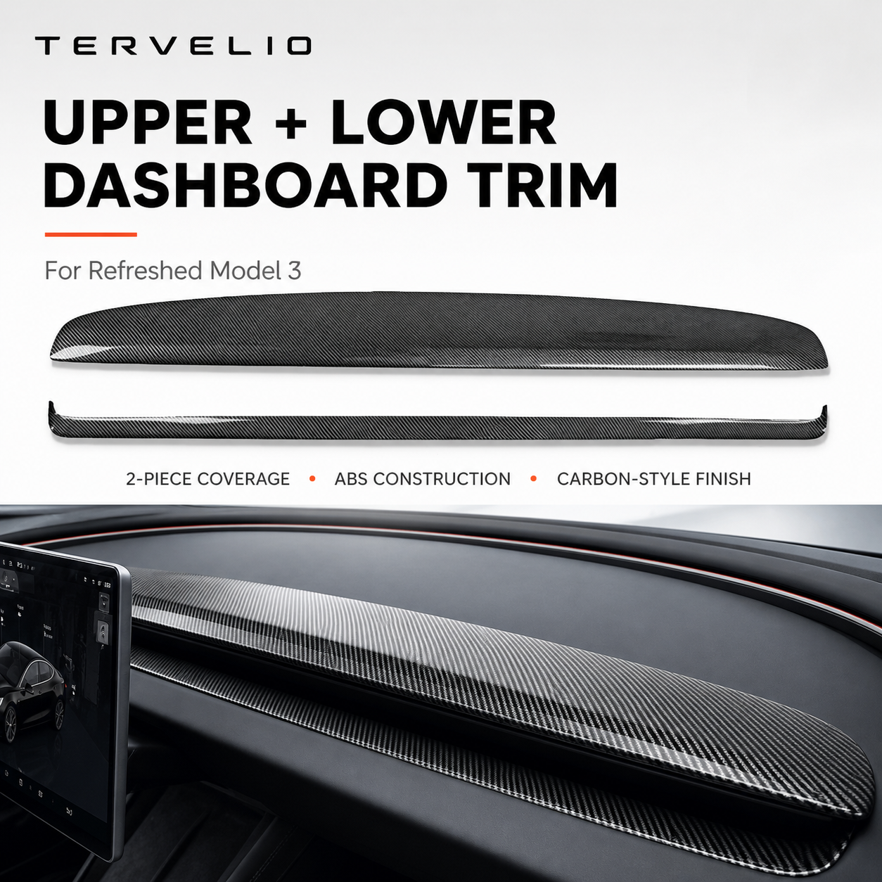 Dashboard Upper and Lower Trim Covers for Refreshed Tesla Model 3 — product image 1