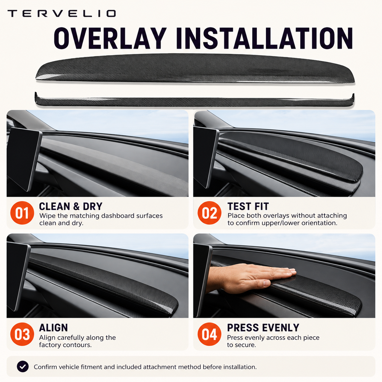 Dashboard Upper and Lower Trim Covers for Refreshed Tesla Model 3 installation reference