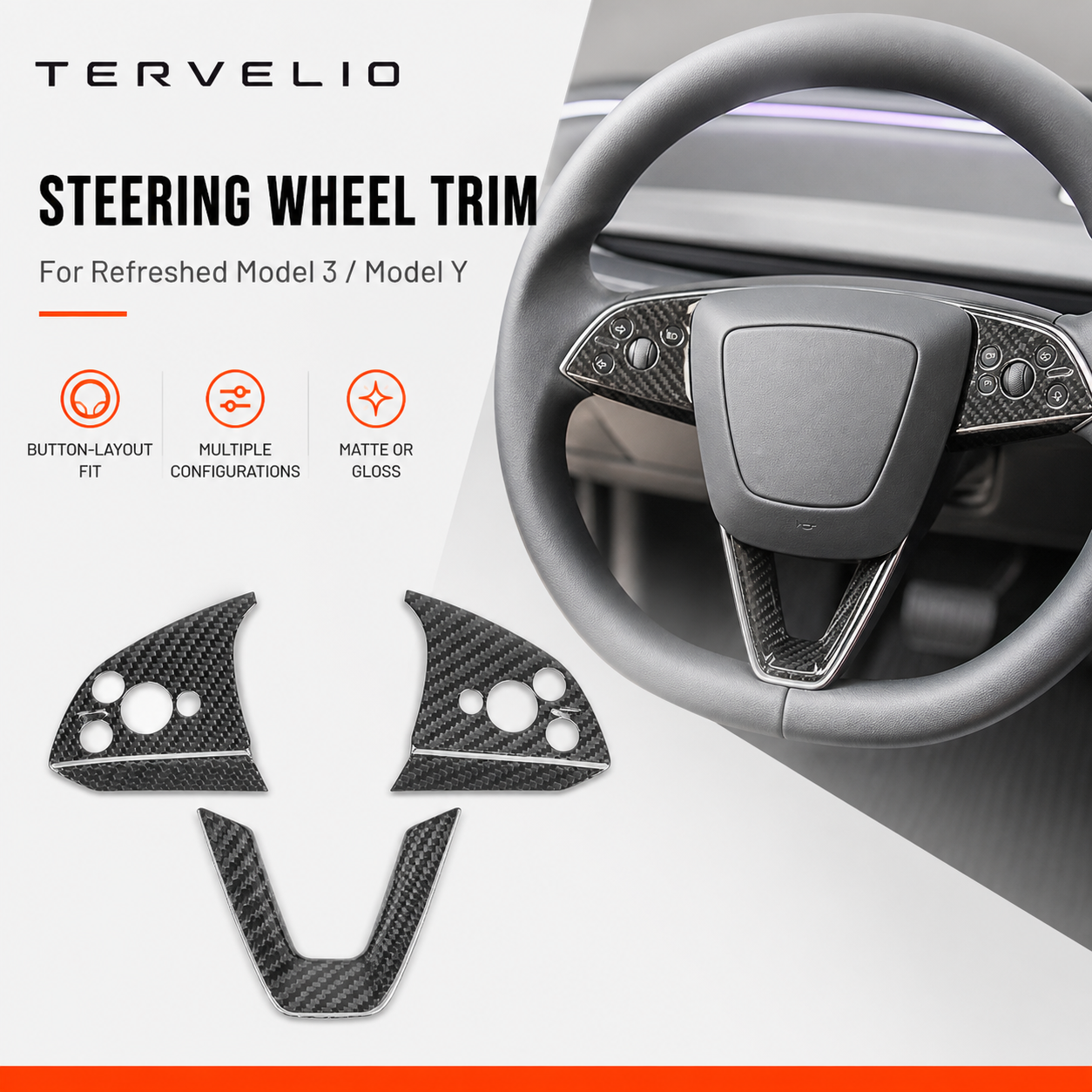Carbon Fiber Steering Wheel Trim for Refreshed Tesla Model 3/Y — product image 1