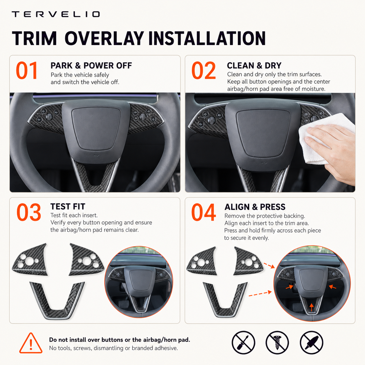 Carbon Fiber Steering Wheel Trim for Refreshed Tesla Model 3/Y installation reference