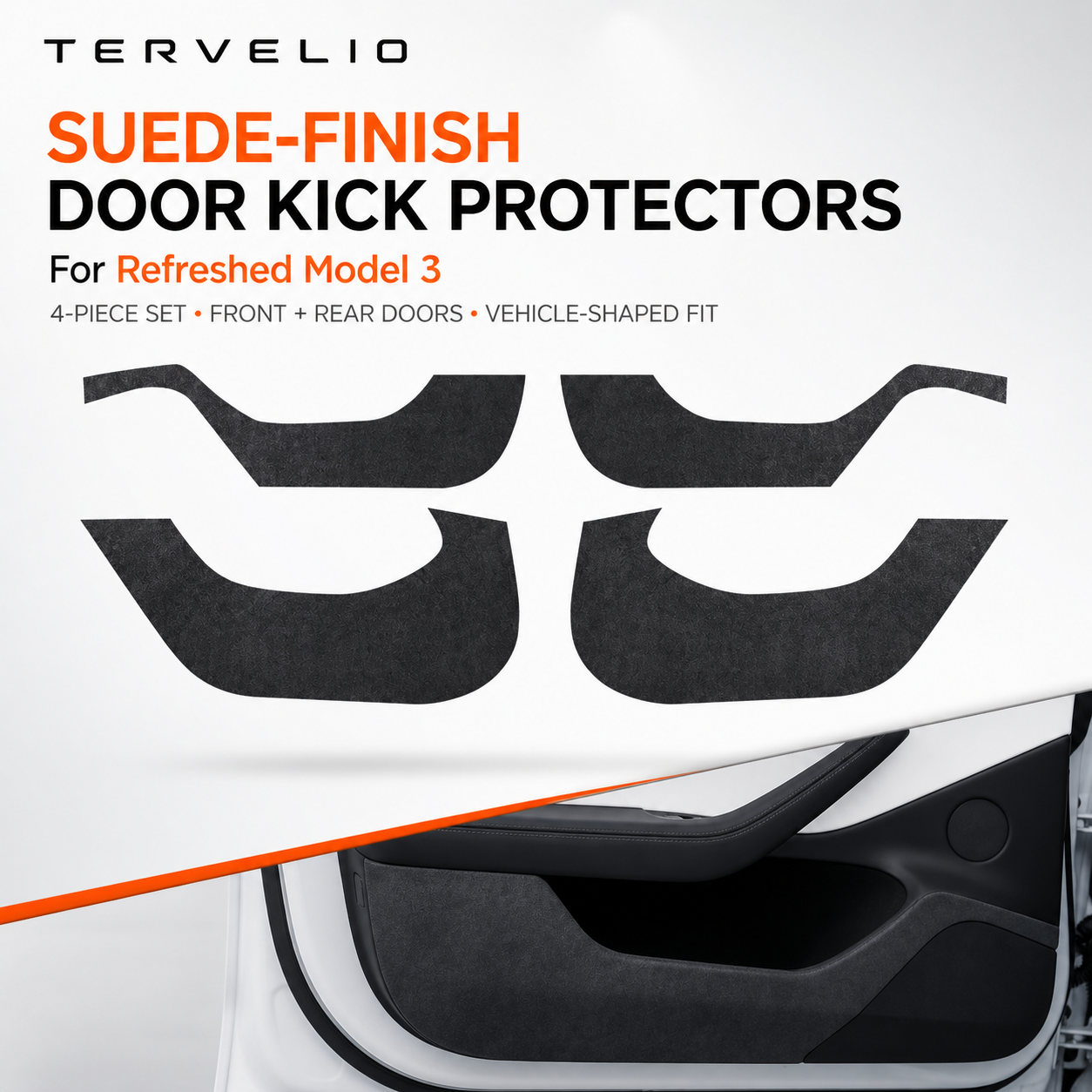 Suede Door Kick Protector Set for Refreshed Tesla Model 3 — product image 1