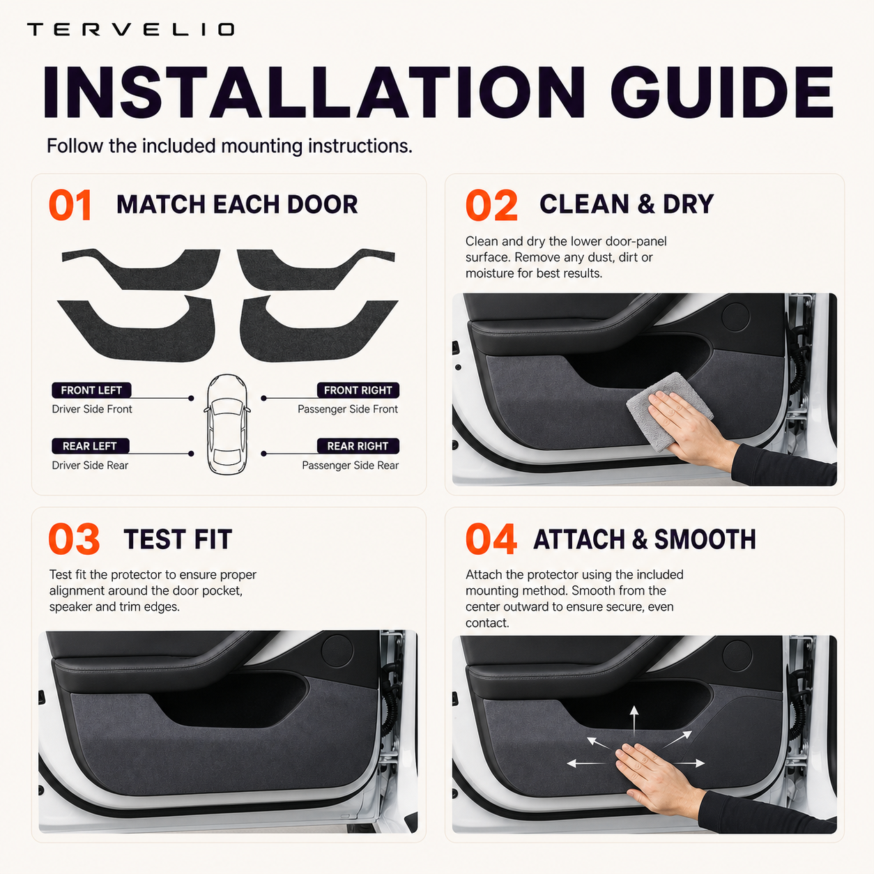 Suede Door Kick Protector Set for Refreshed Tesla Model 3 installation reference