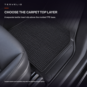 Supplier reference of a black carpet insert placed above a molded TPE floor mat, available only in the layered configuration. AI-assisted cleanup.