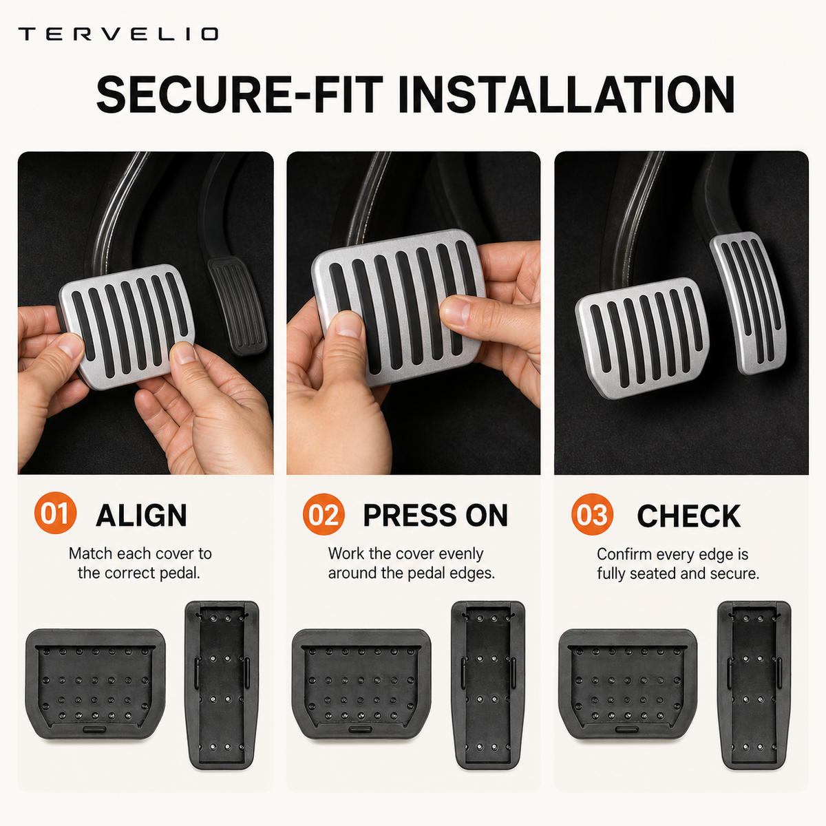 Non-Slip Brake and Accelerator Pedal Covers for Tesla Model 3/Y installation reference
