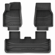 Complete product on white background — black single-layer TPE cabin floor-mat set for refreshed Model Y; AI-assisted supplier reference