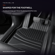 shaped for the footwell — black single-layer TPE cabin floor-mat set for refreshed Model Y; AI-assisted supplier reference