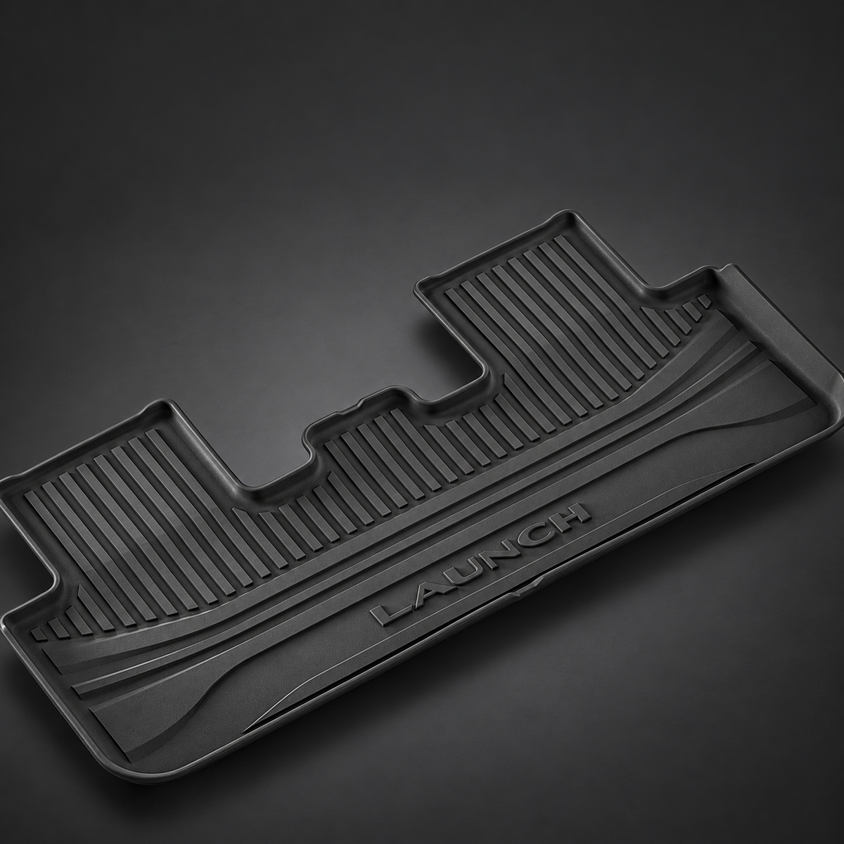a defined rear contour — black single-layer TPE cabin floor-mat set for refreshed Model Y; AI-assisted supplier reference