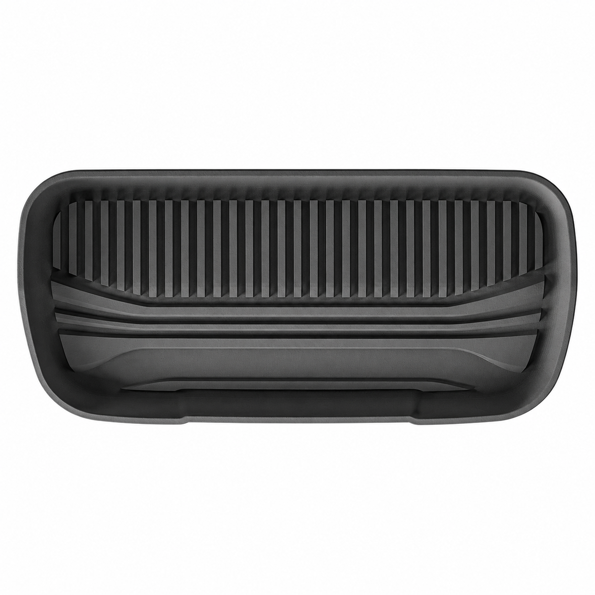 Complete product on white background — black TPE front-trunk mat for refreshed Model Y; AI-assisted supplier reference