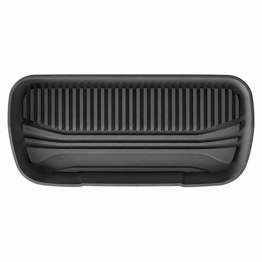 Complete product on white background — black TPE front-trunk mat for refreshed Model Y; AI-assisted supplier reference