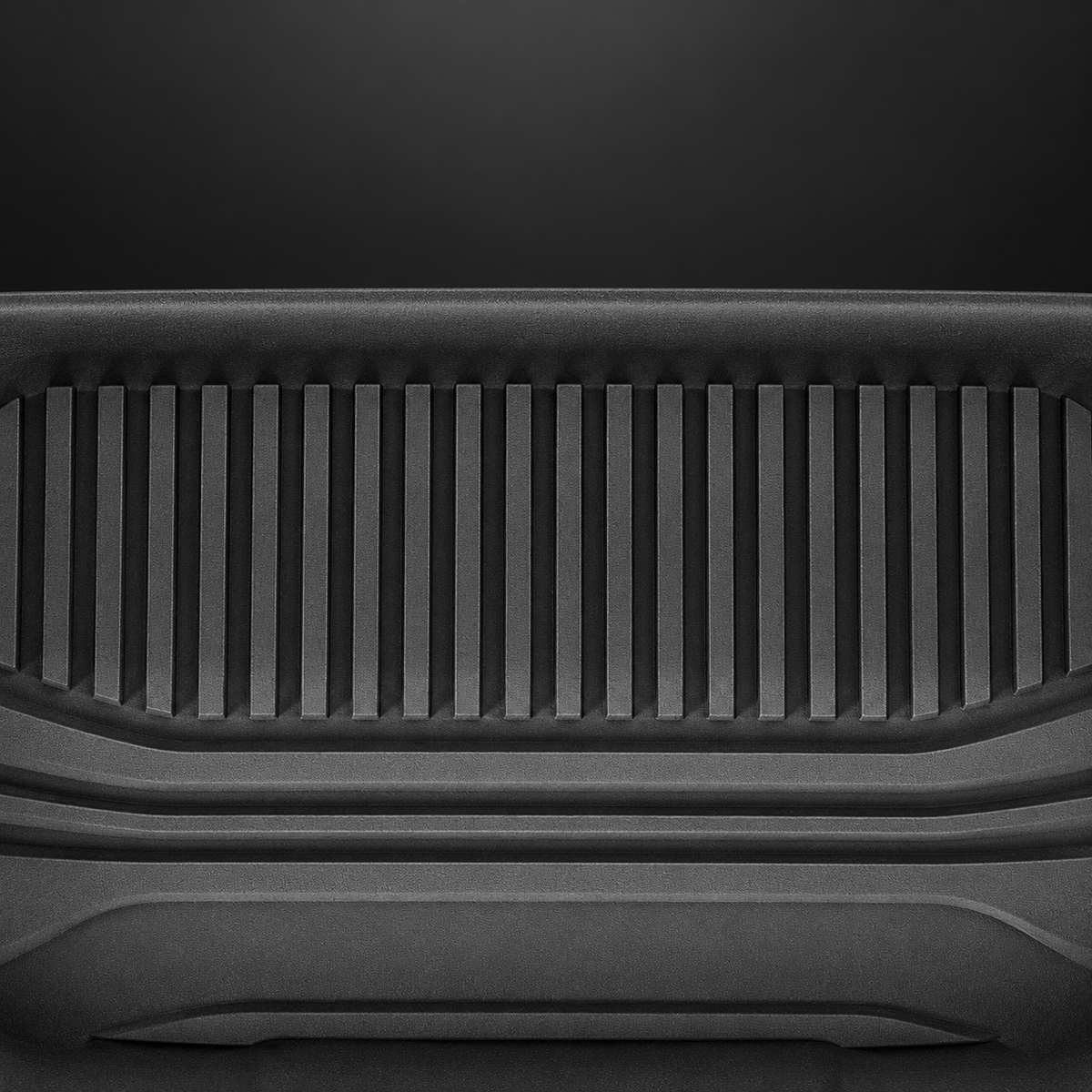 ribs across the upper area — black TPE front-trunk mat for refreshed Model Y; AI-assisted supplier reference