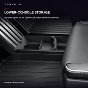 Normal Cybertruck lower-console box and mat installed below the center console