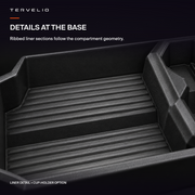 Ribbed liner and perimeter detail in the Cybertruck cup-holder configuration