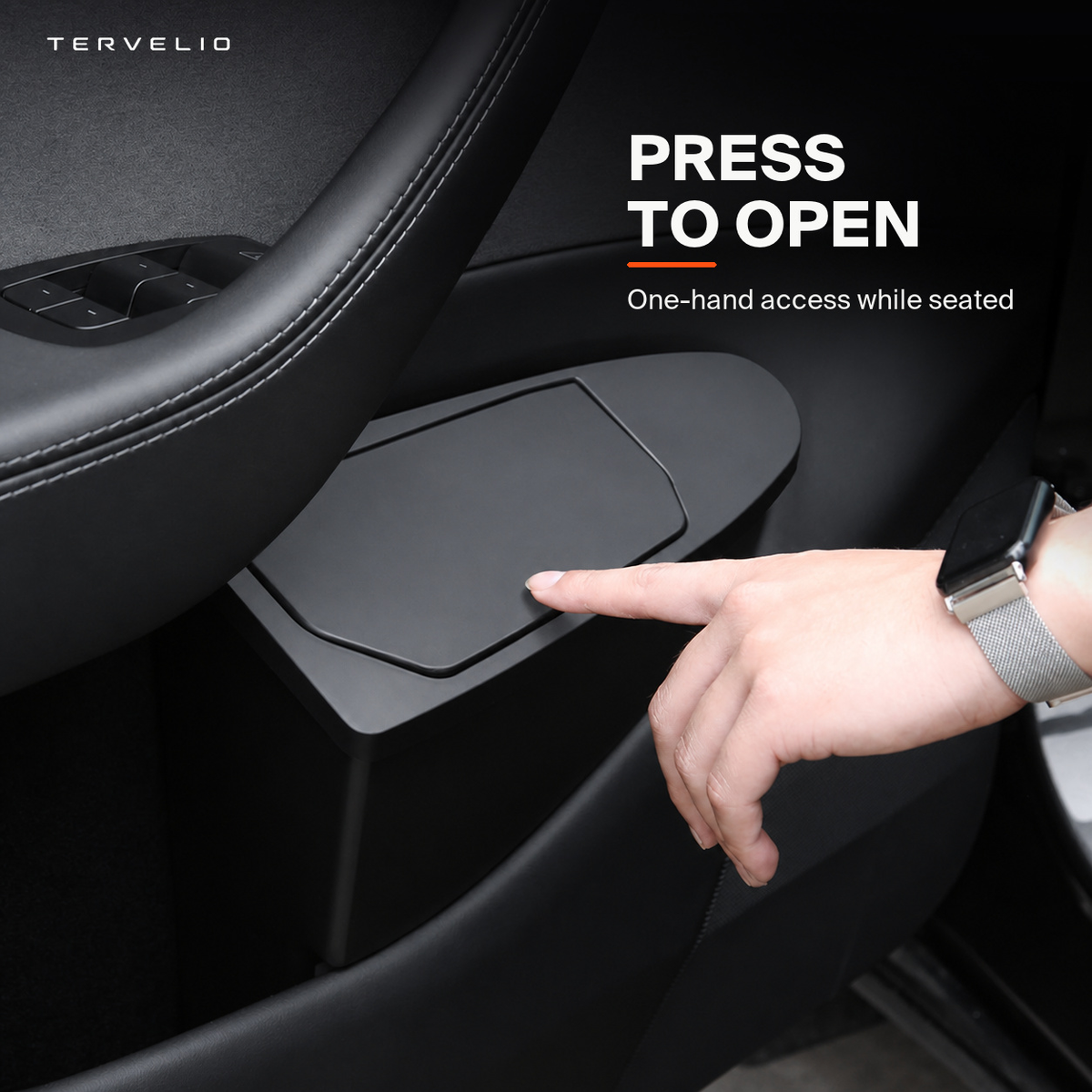 Front Door Trash Bin for Refreshed Tesla Model Y/YL — Compact footprint