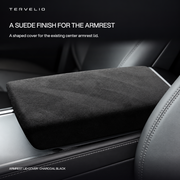 Charcoal suede-finish cover fitted over a center armrest lid.