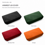 Four individual suede armrest lid cover color options: charcoal black, dark green, Bordeaux red and orange.
