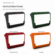 Four individual suede rear screen frame color options: charcoal black, dark green, Bordeaux red and orange.