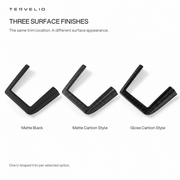 U-shaped wireless charging area trim in matte black, matte carbon style and gloss carbon style; one selected trim per option.