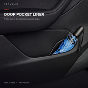 TERVELIO four-piece black door-pocket organizer liner set for the selected Tesla Model 3 or Model Y.