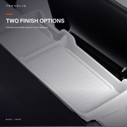 White and black dashboard organizer configurations shown installed behind the center display.