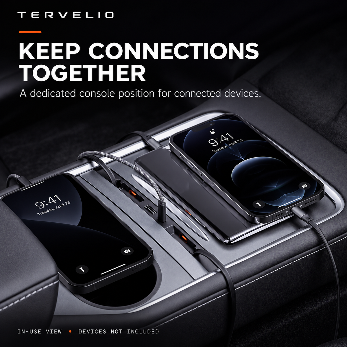 Multiple devices connected to the center-console charging hub