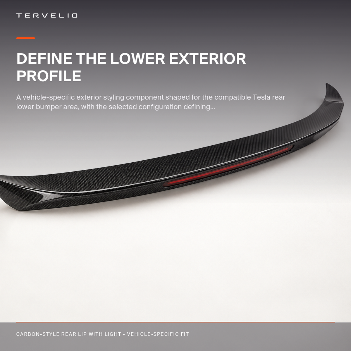 Carbon-Style Rear Lip with Light installed on the compatible Tesla exterior
