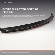 Carbon-Style Rear Lip with Light installed on the compatible Tesla exterior