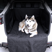 Rear cargo pet liner in use with a husky inside the protected cargo area