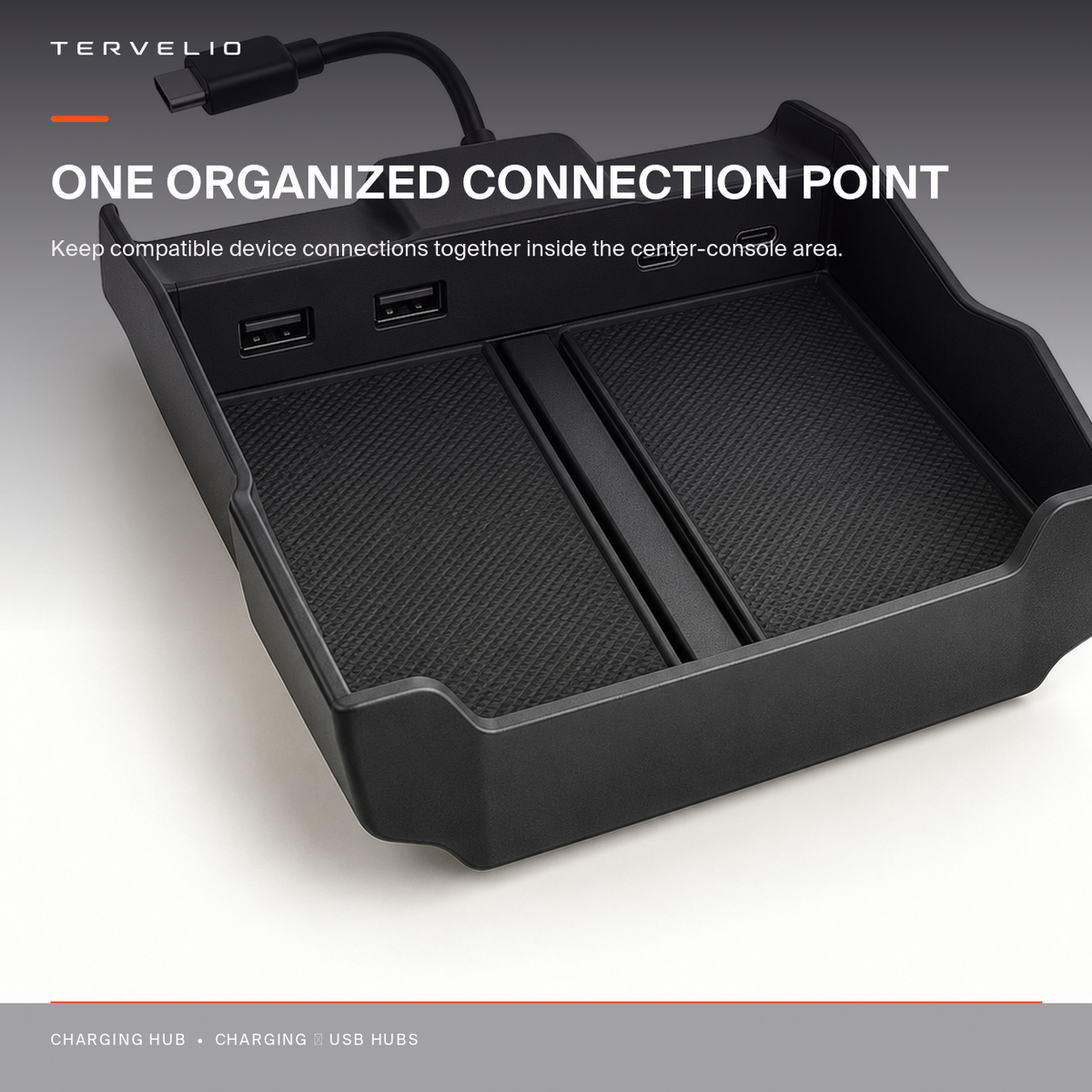 Center Console Charging Hub for 2021–2024 Tesla Models housing and port detail